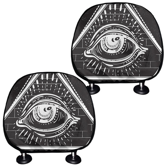 Black And White Eye of Providence Print Car Headrest Covers