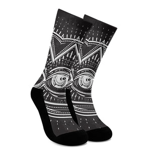 Black And White Eye of Providence Print Crew Socks