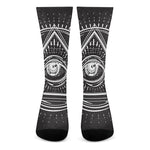 Black And White Eye of Providence Print Crew Socks