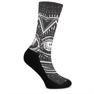 Black And White Eye of Providence Print Crew Socks