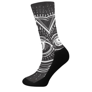 Black And White Eye of Providence Print Crew Socks