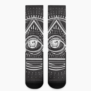 Black And White Eye of Providence Print Crew Socks