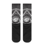 Black And White Eye of Providence Print Crew Socks