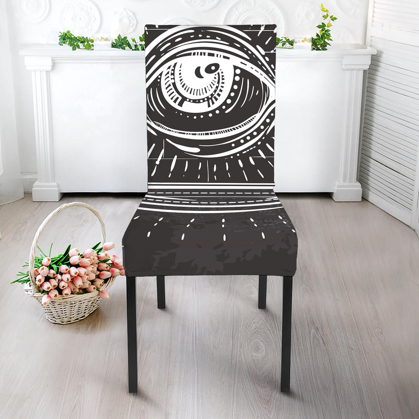 Black And White Eye of Providence Print Dining Chair Slipcover