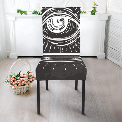 Black And White Eye of Providence Print Dining Chair Slipcover