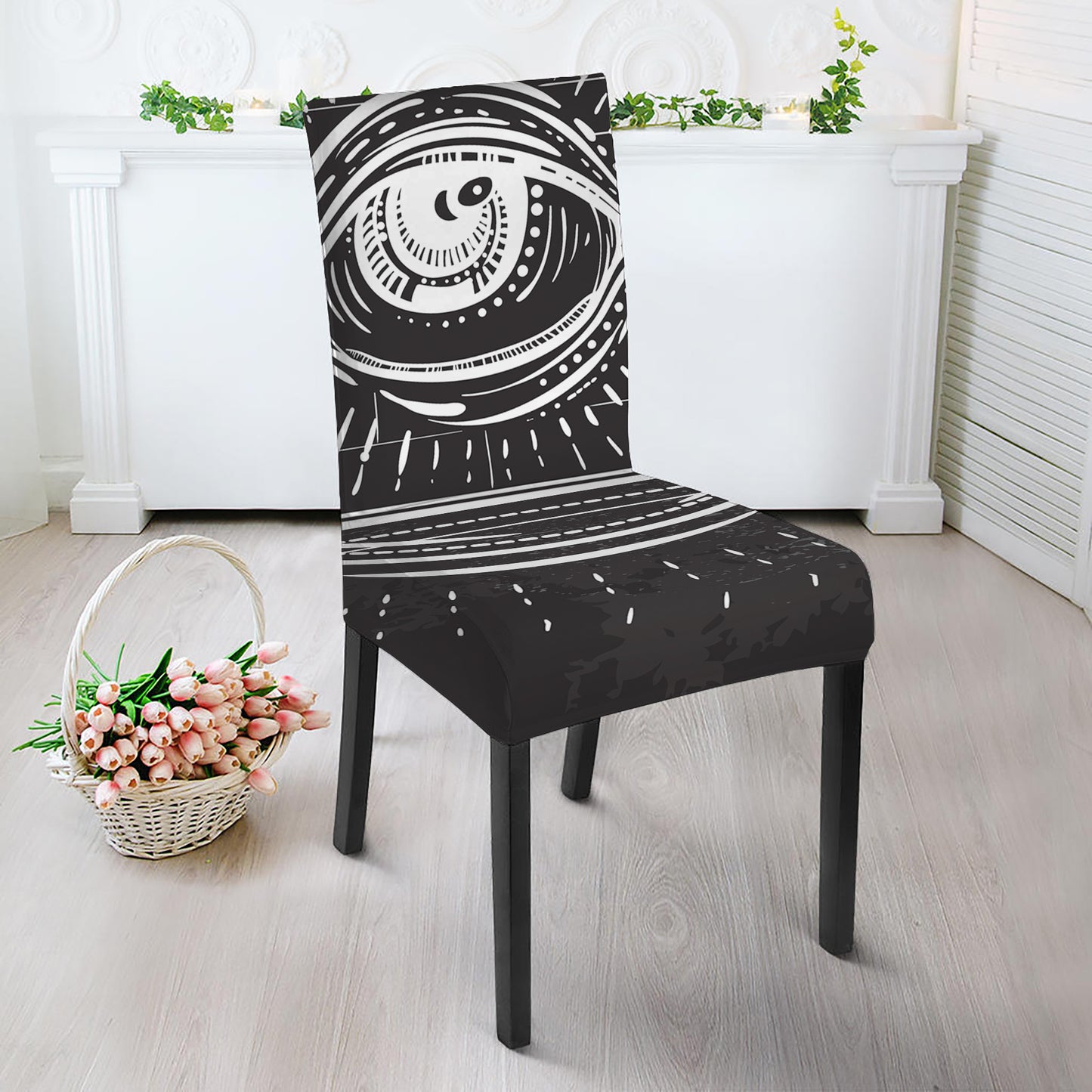 Black And White Eye of Providence Print Dining Chair Slipcover