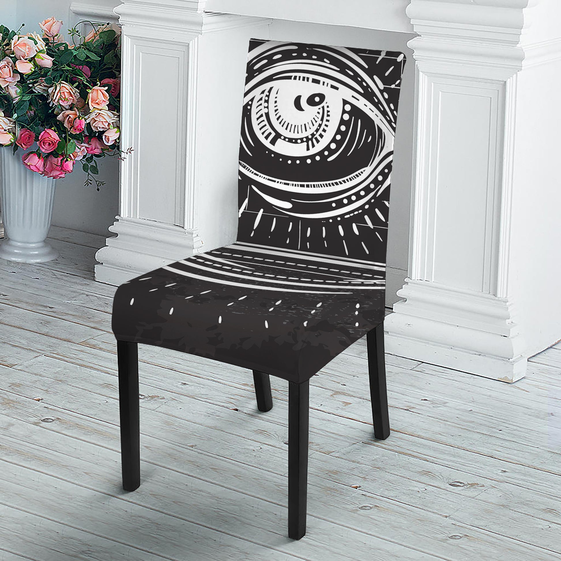 Black And White Eye of Providence Print Dining Chair Slipcover