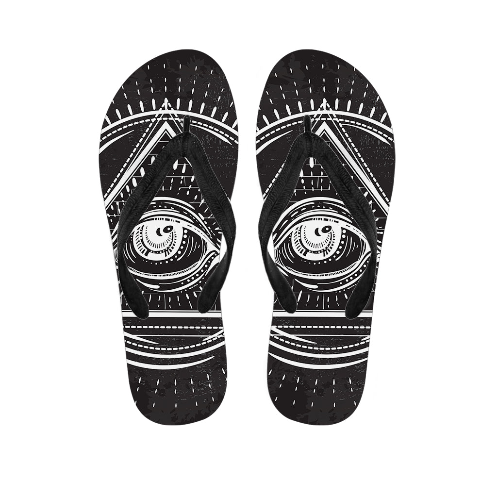 Black And White Eye of Providence Print Flip Flops
