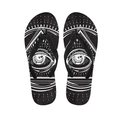 Black And White Eye of Providence Print Flip Flops
