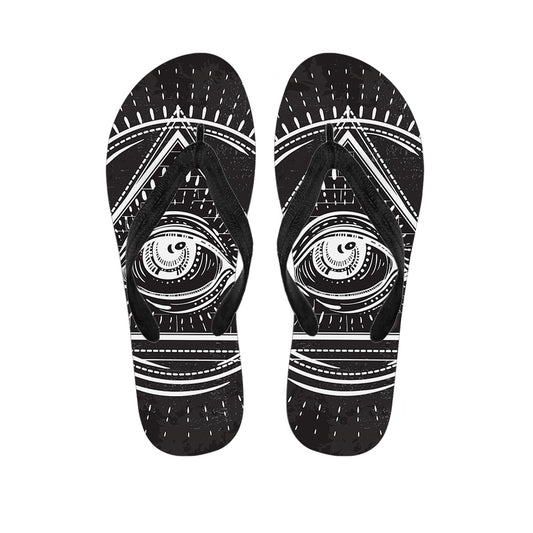 Black And White Eye of Providence Print Flip Flops