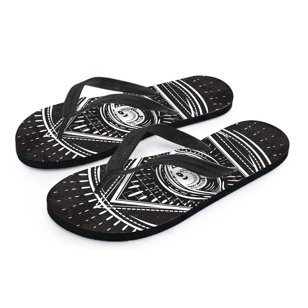 Black And White Eye of Providence Print Flip Flops