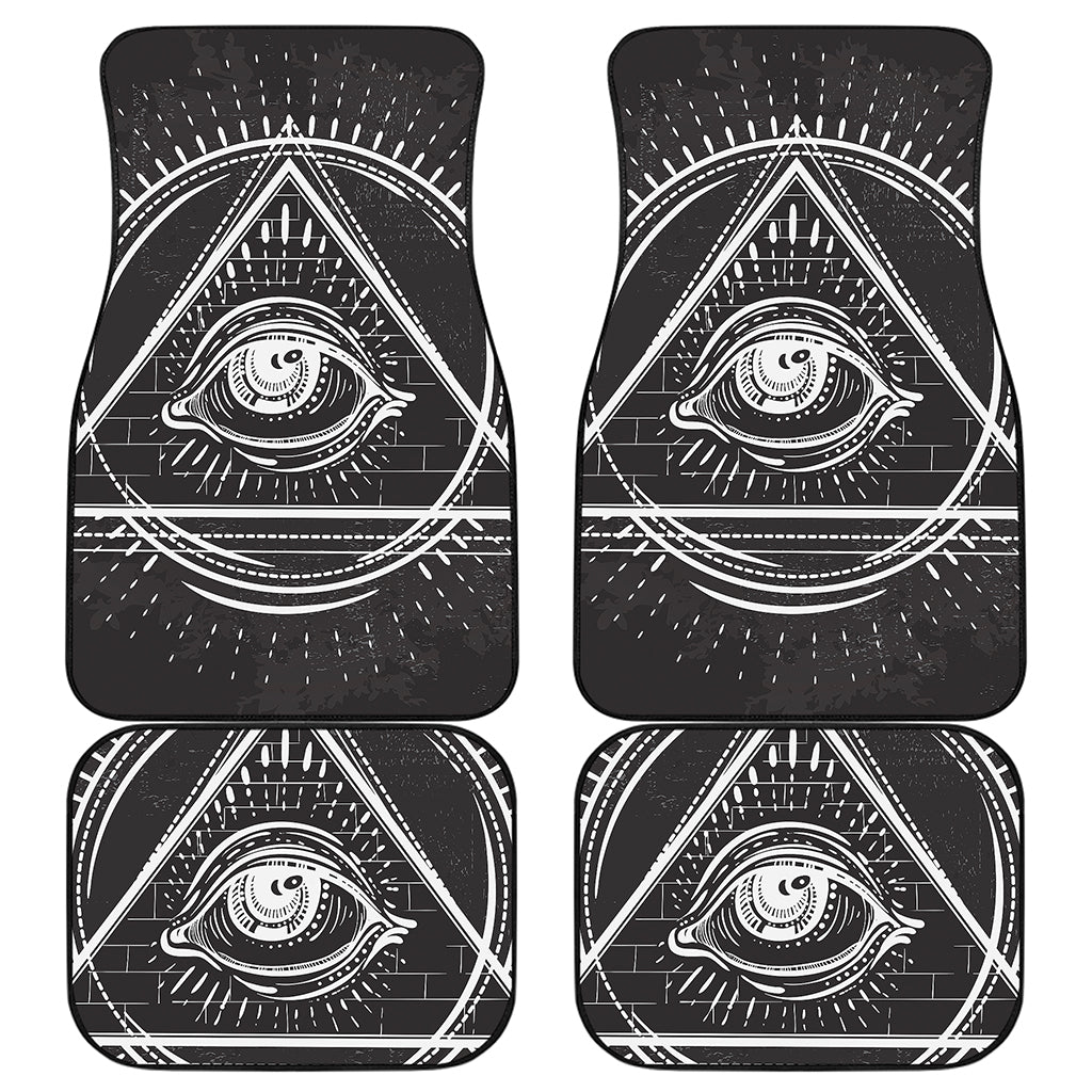 Black And White Eye of Providence Print Front and Back Car Floor Mats