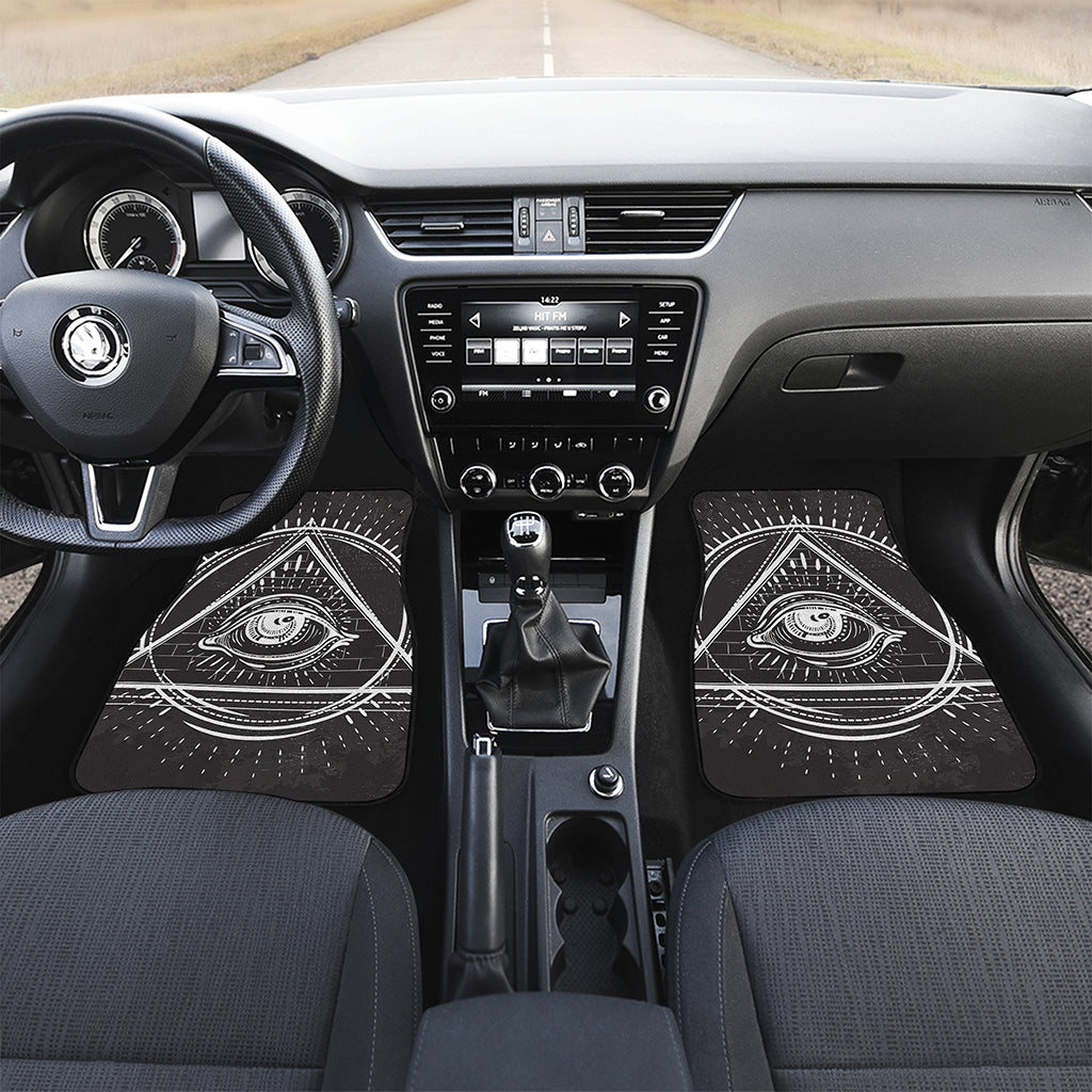 Black And White Eye of Providence Print Front and Back Car Floor Mats