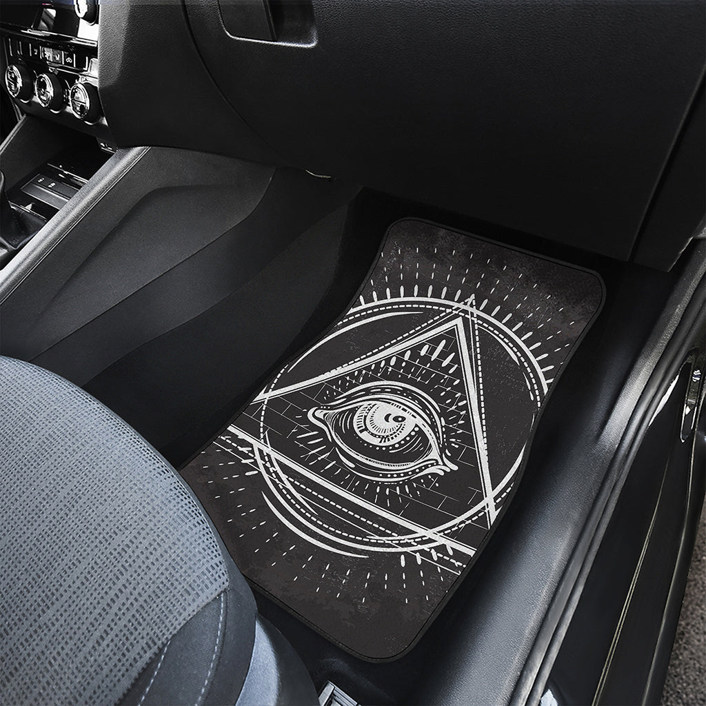 Black And White Eye of Providence Print Front and Back Car Floor Mats