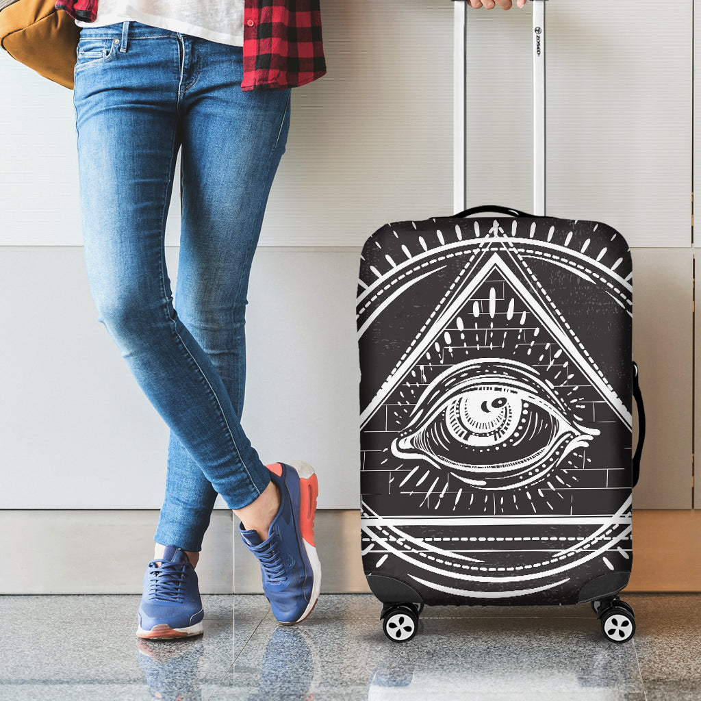 Black And White Eye of Providence Print Luggage Cover