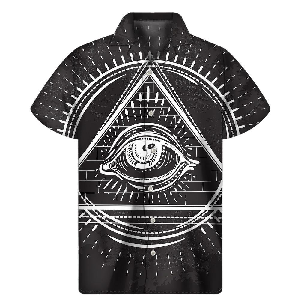 Black And White Eye of Providence Print Men's Short Sleeve Shirt