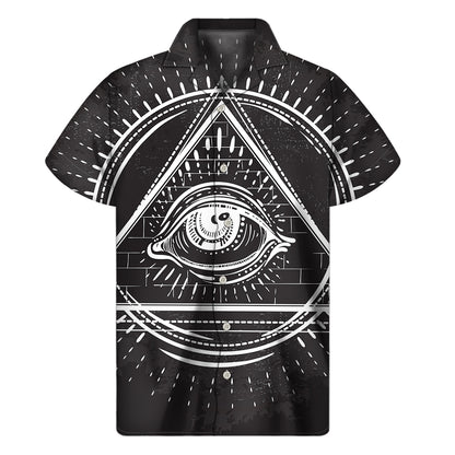 Black And White Eye of Providence Print Men's Short Sleeve Shirt