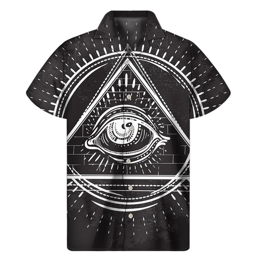 Black And White Eye of Providence Print Men's Short Sleeve Shirt