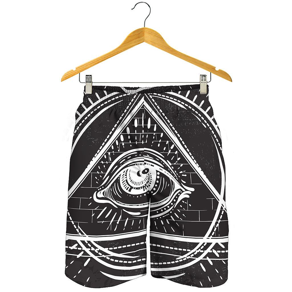 Black And White Eye of Providence Print Men's Shorts