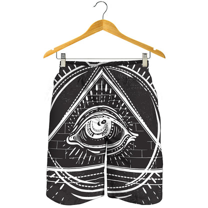 Black And White Eye of Providence Print Men's Shorts