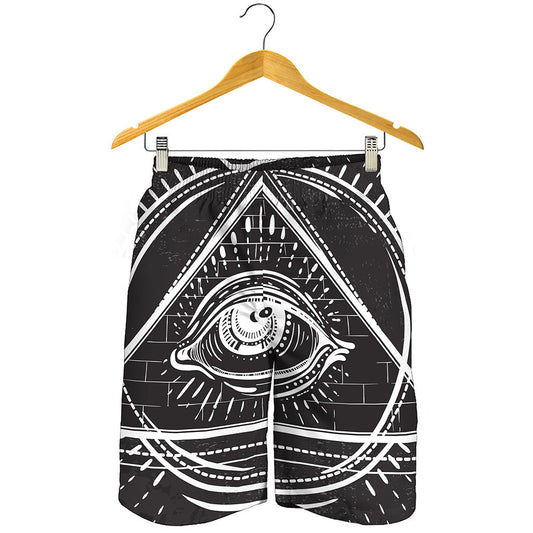 Black And White Eye of Providence Print Men's Shorts