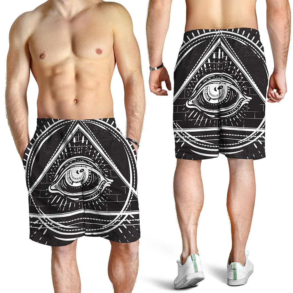 Black And White Eye of Providence Print Men's Shorts