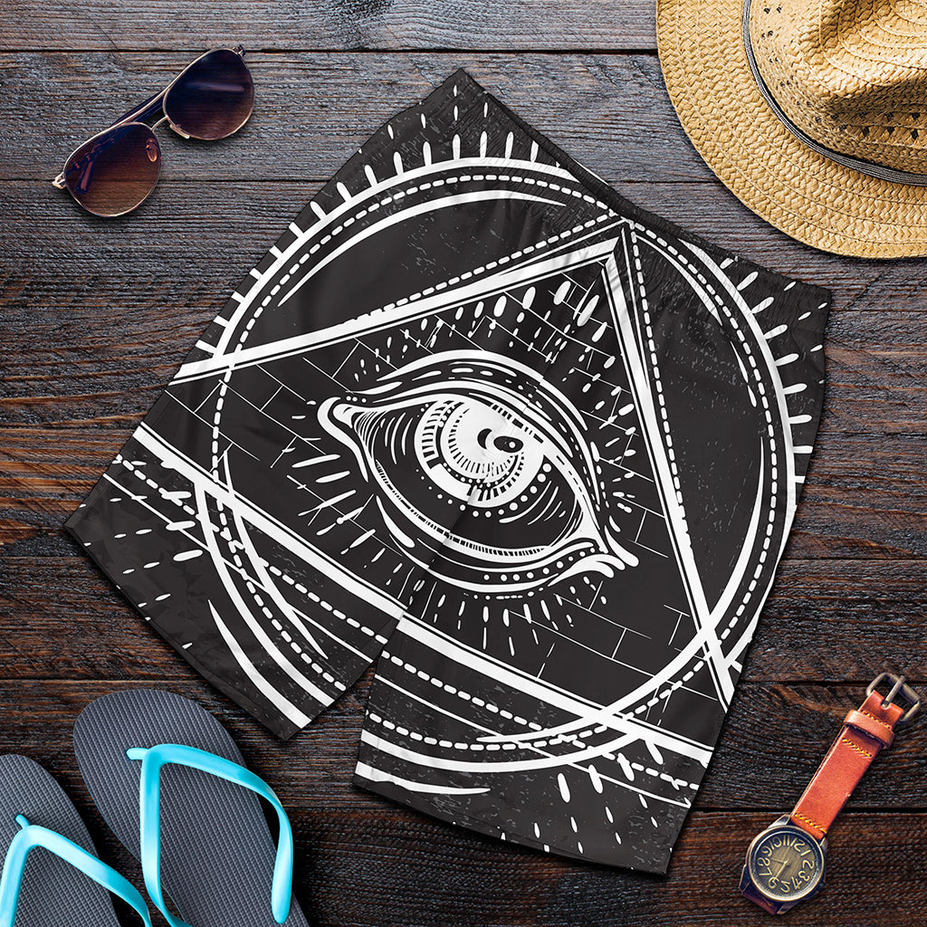 Black And White Eye of Providence Print Men's Shorts