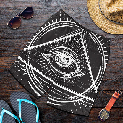 Black And White Eye of Providence Print Men's Shorts