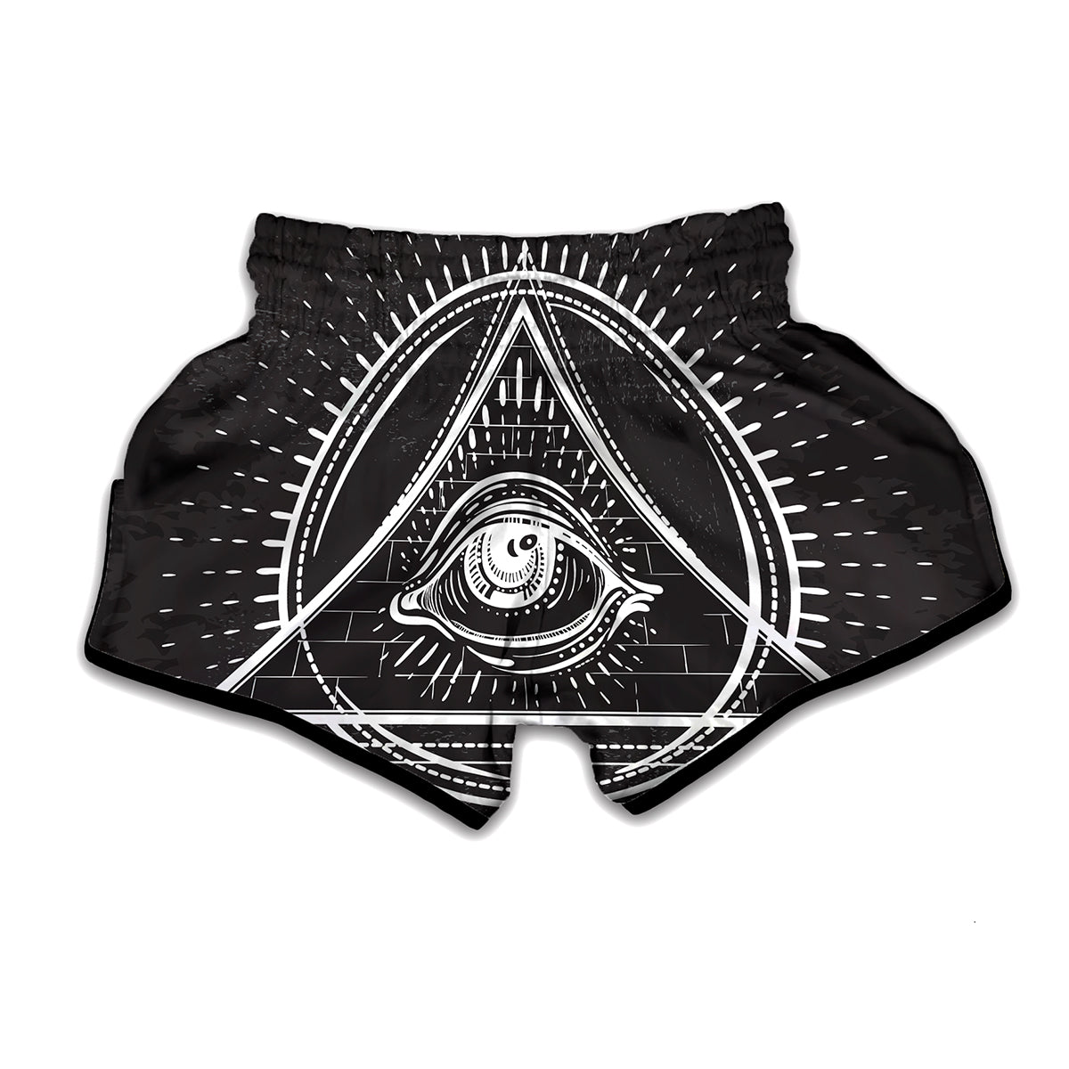 Black And White Eye of Providence Print Muay Thai Boxing Shorts