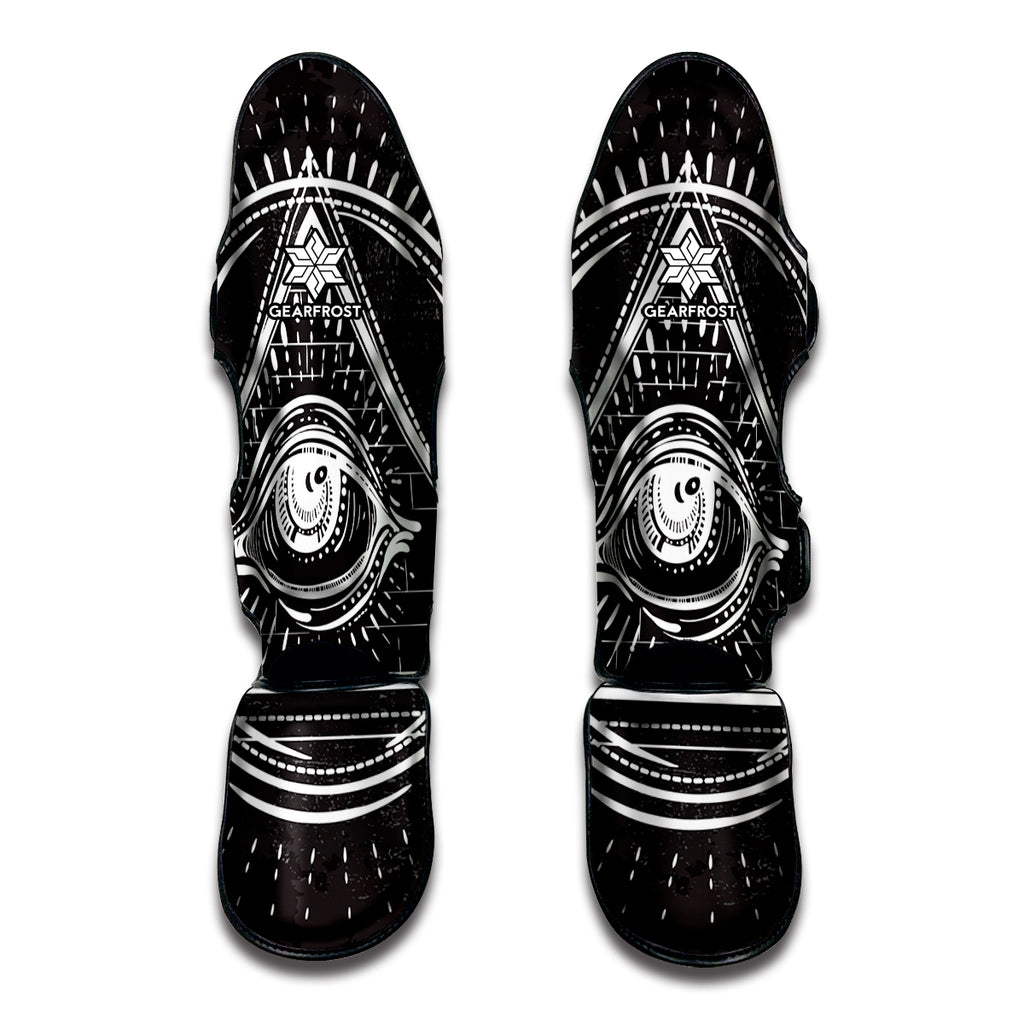 Black And White Eye of Providence Print Muay Thai Shin Guard