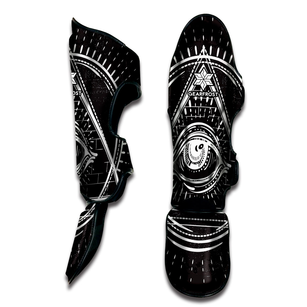 Black And White Eye of Providence Print Muay Thai Shin Guard