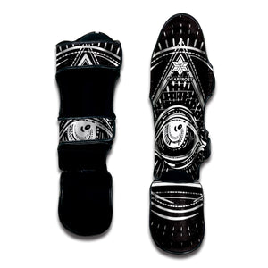 Black And White Eye of Providence Print Muay Thai Shin Guard