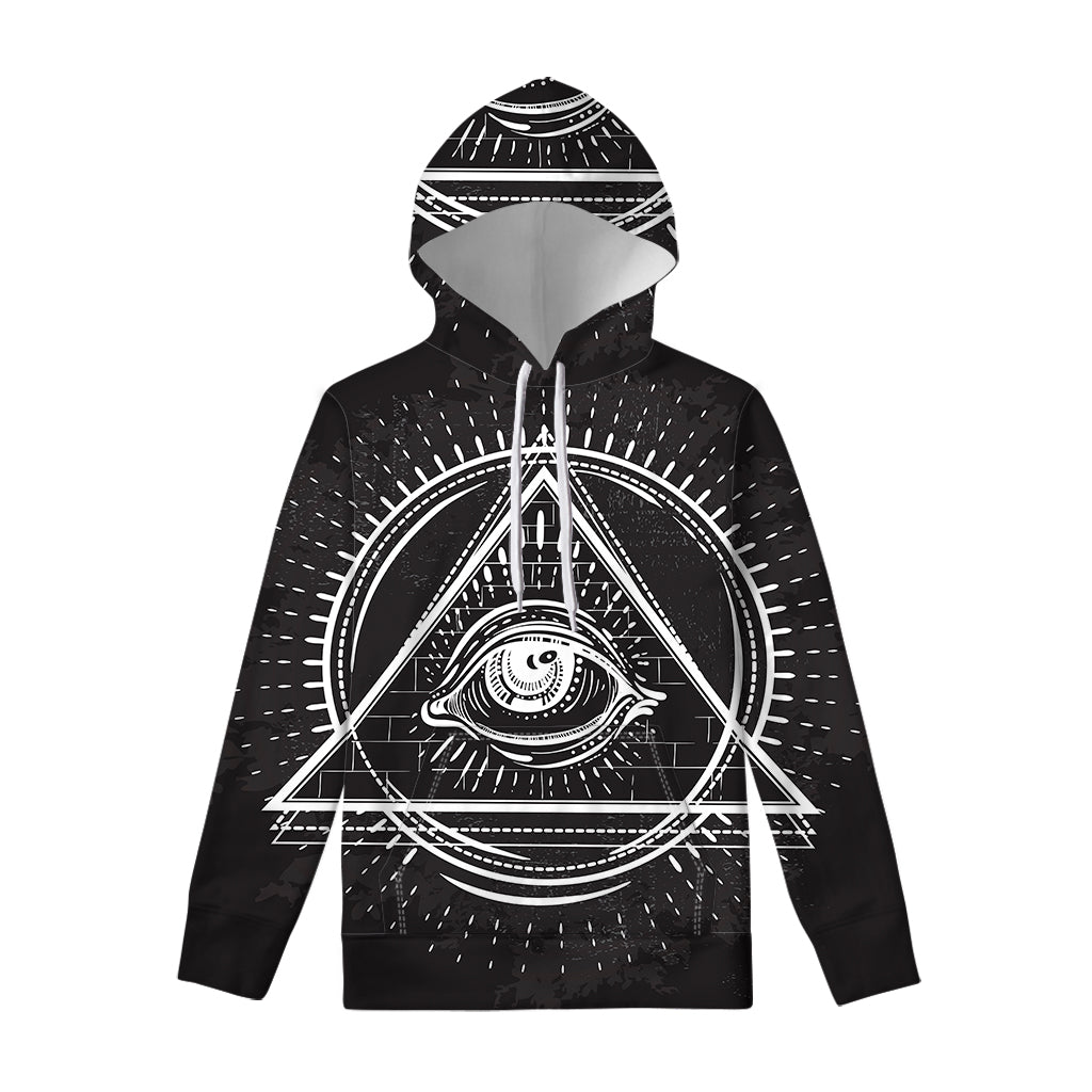 Black And White Eye of Providence Print Pullover Hoodie