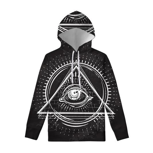 Black And White Eye of Providence Print Pullover Hoodie