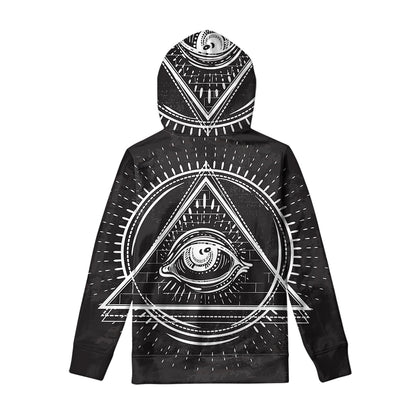 Black And White Eye of Providence Print Pullover Hoodie