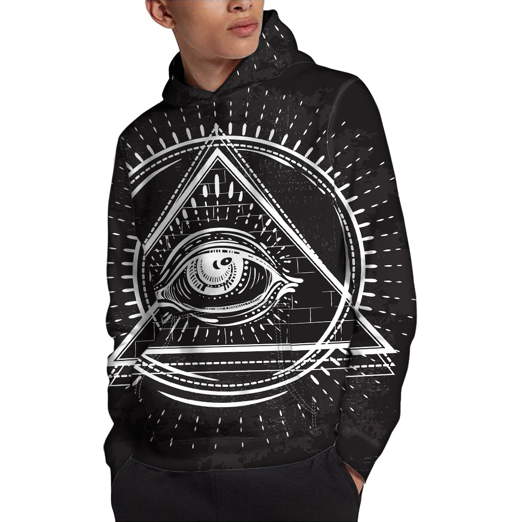 Black And White Eye of Providence Print Pullover Hoodie
