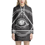 Black And White Eye of Providence Print Pullover Hoodie Dress