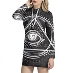 Black And White Eye of Providence Print Pullover Hoodie Dress