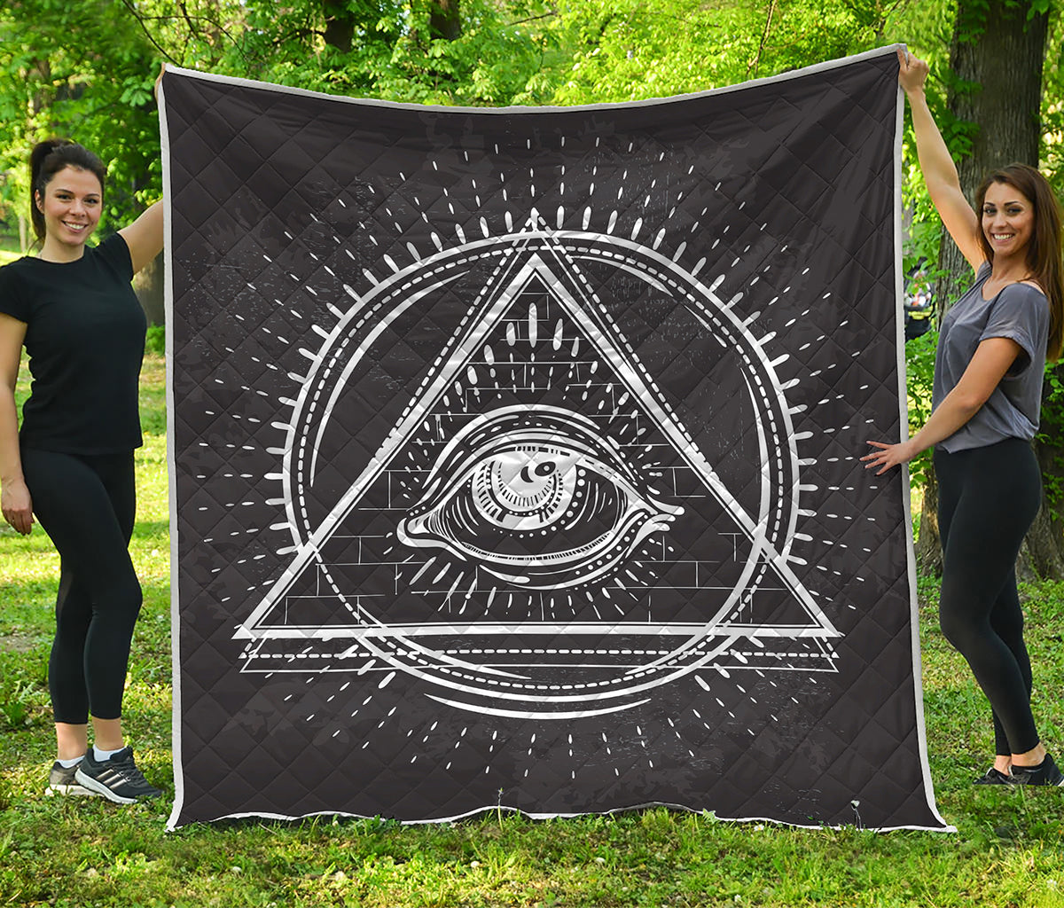 Black And White Eye of Providence Print Quilt