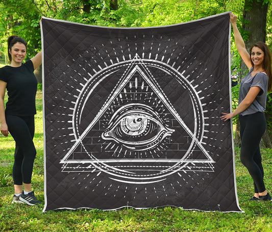 Black And White Eye of Providence Print Quilt