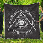 Black And White Eye of Providence Print Quilt