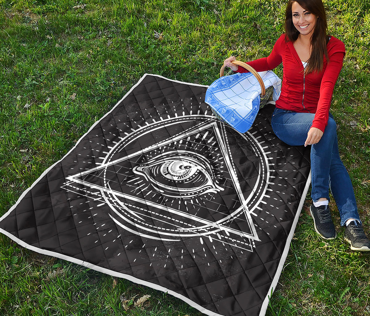 Black And White Eye of Providence Print Quilt