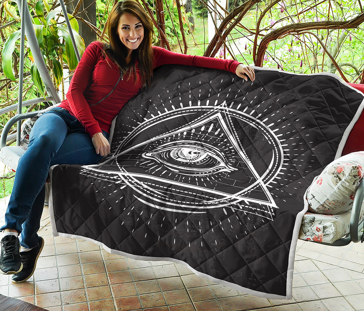 Black And White Eye of Providence Print Quilt