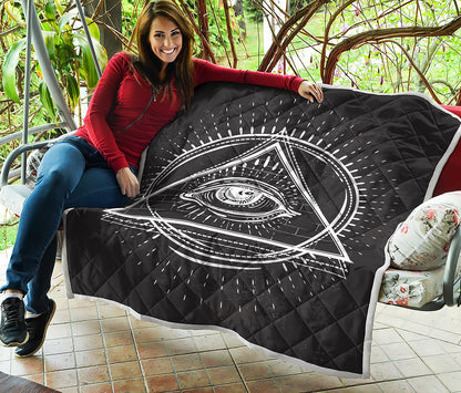 Black And White Eye of Providence Print Quilt