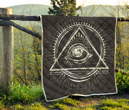 Black And White Eye of Providence Print Quilt