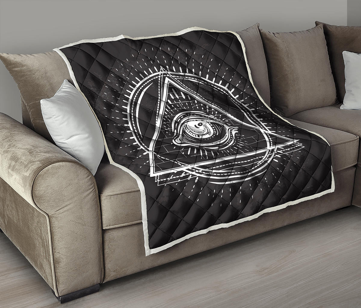Black And White Eye of Providence Print Quilt