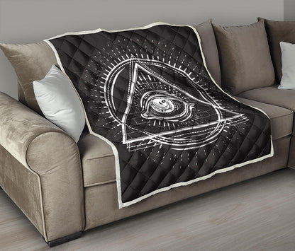 Black And White Eye of Providence Print Quilt
