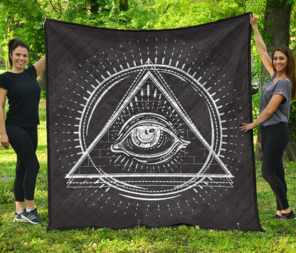Black And White Eye of Providence Print Quilt