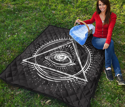 Black And White Eye of Providence Print Quilt