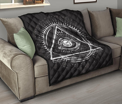 Black And White Eye of Providence Print Quilt